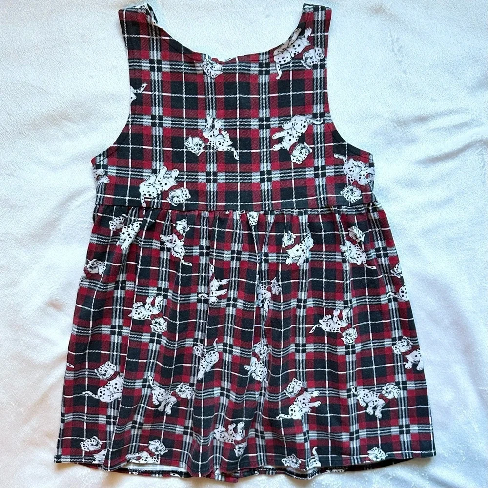 Unbranded Vintage Girls Plaid Tank Dress 6X Dalmatian Dog Red Black Wht Holiday